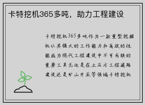 卡特挖机365多吨，助力工程建设
