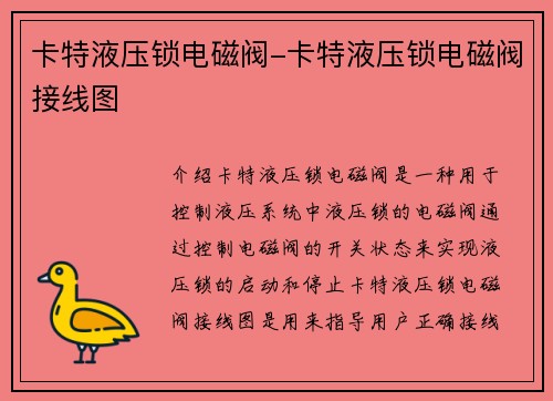 卡特液压锁电磁阀-卡特液压锁电磁阀接线图